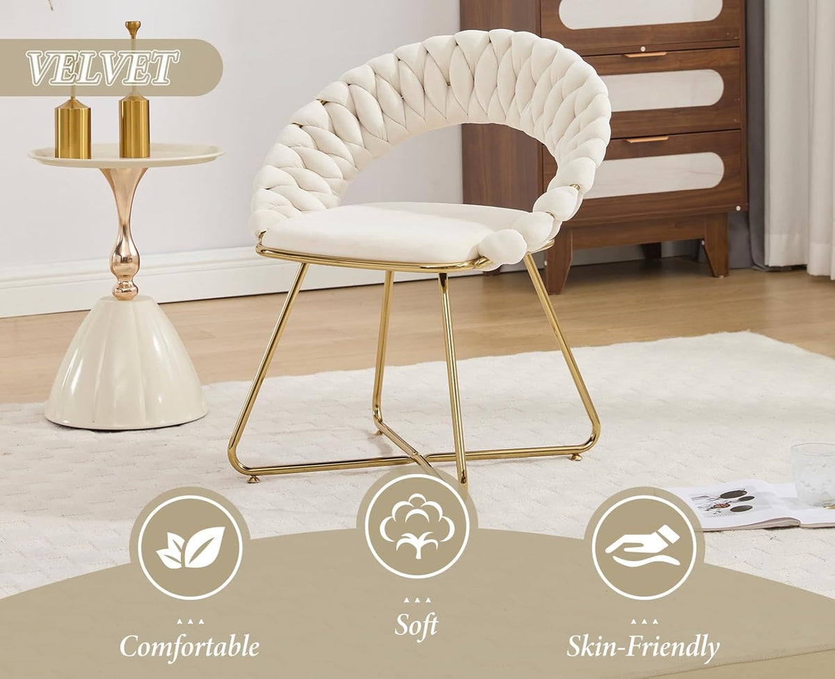 chairus Set of 2 Beige Velvet Living Room Upholstered Chair with Gold Metal Legs, Modern Bedroom Dressing Table Chair with Backrest, Beige - QUORE