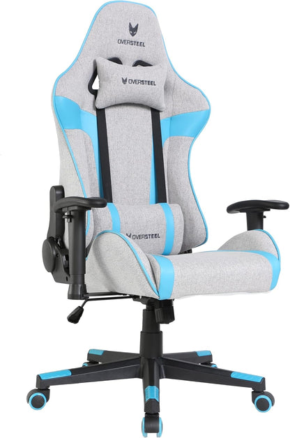 Oversteel - ULTIMET professionele gamestoel, ademende stof, 2D armleuningen, in hoogte verstelbaar, 180° verstelbare rugleuning, gaszuiger klasse 3, tot 120 kg, grijs/blauw