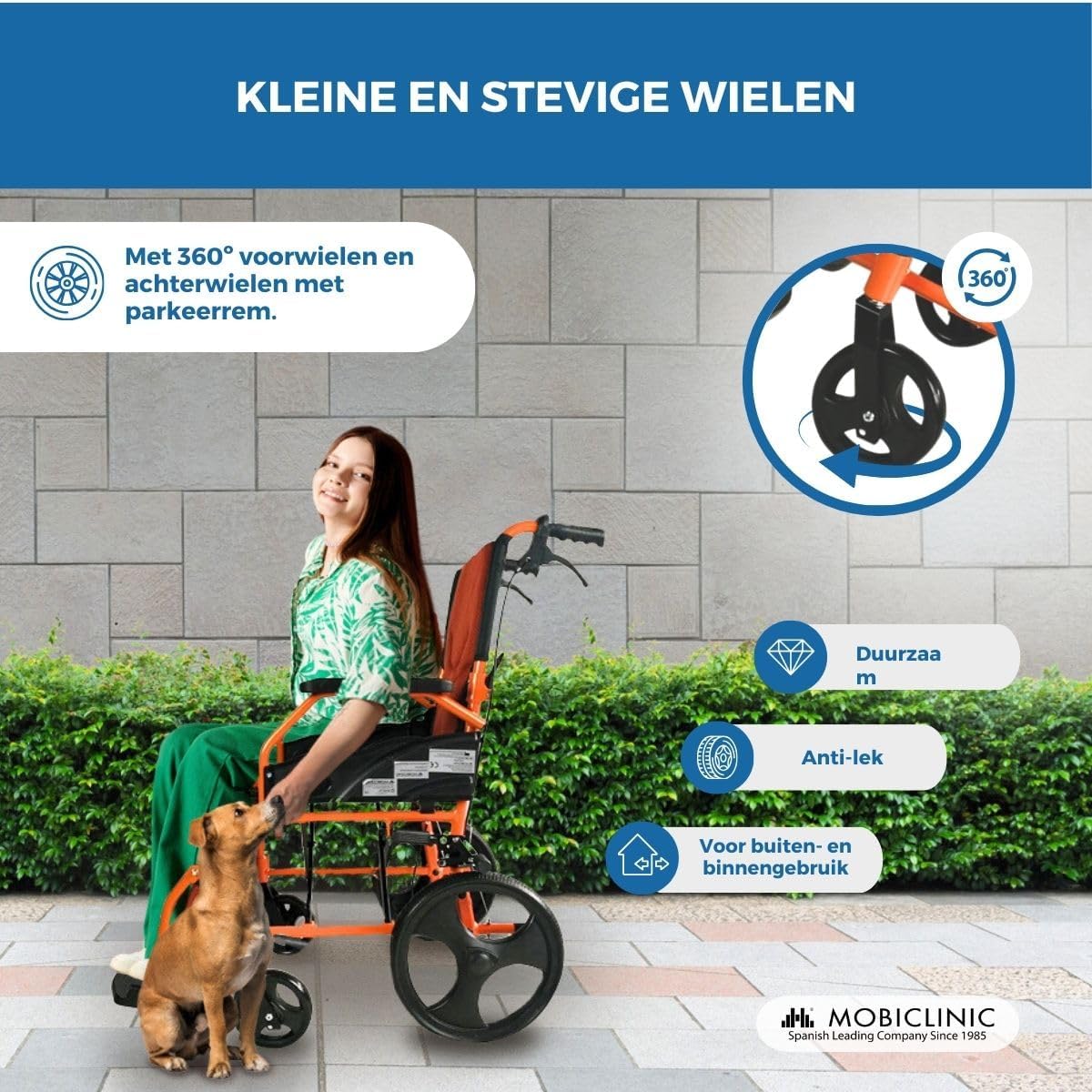 Rolstoel | Opvouwbaar | Aluminium | Rem op hendels | Voetsteun | Armleuningen | Oranje | Model: Piramide | Mobiclinic