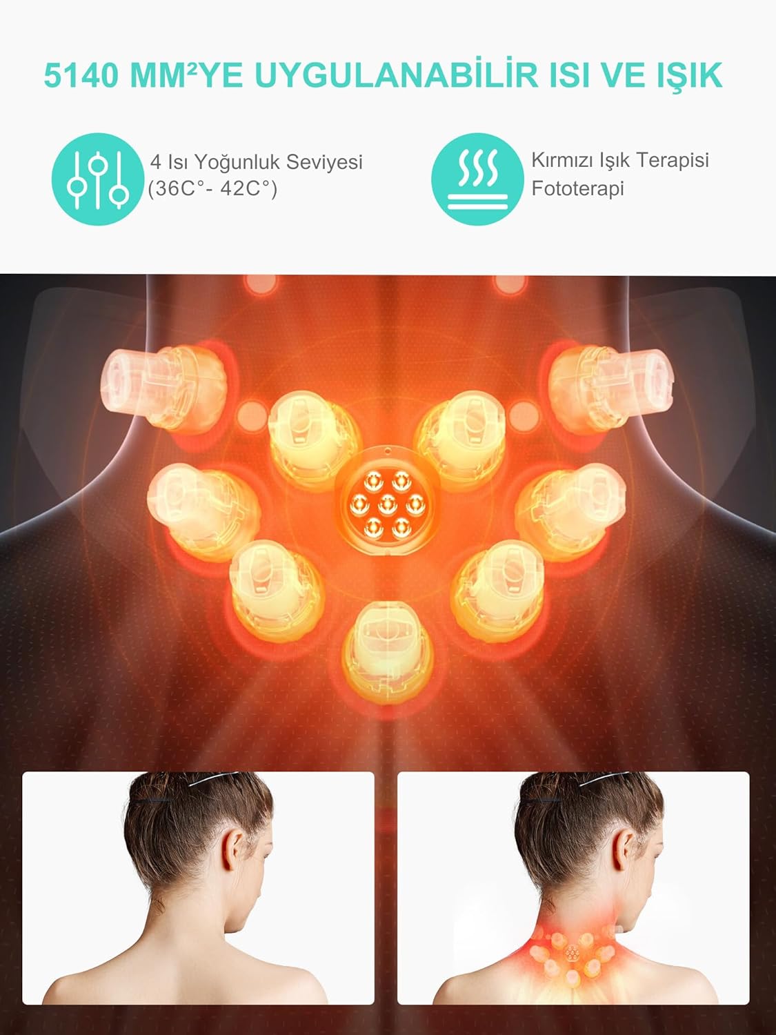 Opvouwbaar Nekmassageapparaat – Nekmassage – Schoudermassageapparaat – Shiatsu Massageapparaat – Massagekussen – 9 Massagekoppen – 5 Modi & 4 Warmte-/Vibratieniveaus