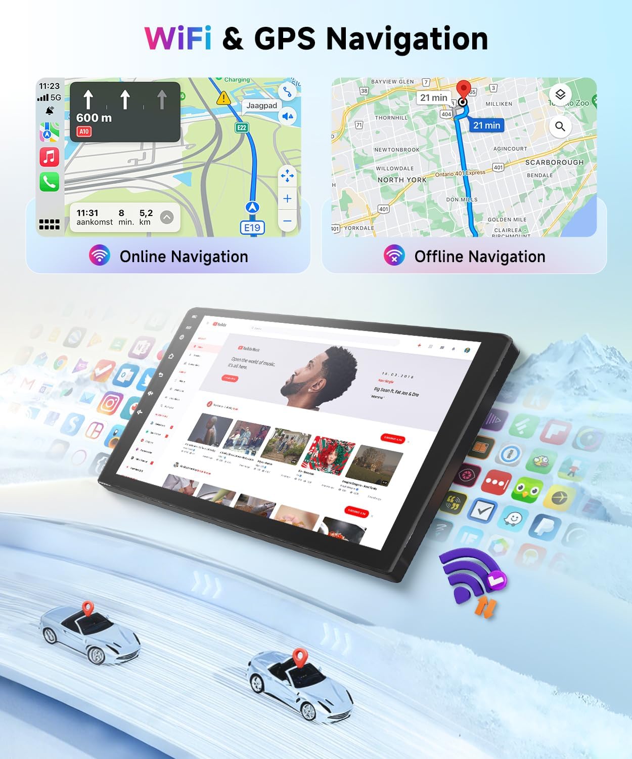 Autoradio – Auto Radio – Car Stereo – Multimedia Speler – Android 15 – 9 Inch HD 2,5D Touchscreen – Draadloze CarPlay & Android Auto