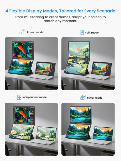EVICIV Portable Monitor 15.6 inch Foldable Dual Screen 100% sRGB, With Mini HDMI/UBS-C Connection/Integrated Speaker For Laptop/PC/Phone/Game Consoles - QUORE