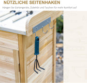 Oppottafel - Tuinwerktafel - Plantentafel -Tuinwerkbankje - met Gegalvaniseerd Werkblad - met Lade - Kast - Massief Hout - 112 x 45 x 125 cm - Natuurlijk Hout