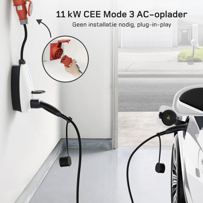 dé Mobiele Wallbox 11kW AC-lader 16A met CEE-stekker en type 2 stopcontact, 11kW laadstation met RFID-kaart voor ID.5, Model Y, Model 3, e-up, e-tron, Zoe en andere EV en PHEV