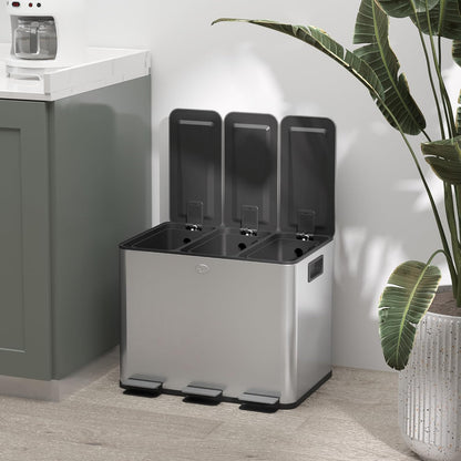Afvalemmer – Prullenbak – Vuilnisemmer – Afvalbak – Recyclebak – 3x 20L Compartimenten – Vingerafdrukbestendig RVS Met Zacht Sluitend Deksel