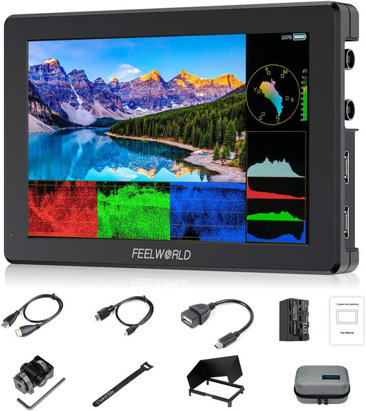 FEELWORLD T7SPRO 2000 Nits Camera Field Monitor 7 Inch 1920x1080 IPS Camera Monitor met 4K HDMI & 3G-SDI In/Out,3D LUTs,Waveform,HDR,Aluminium Behuizing Inclusief 4400 mAh Batterij en Tas