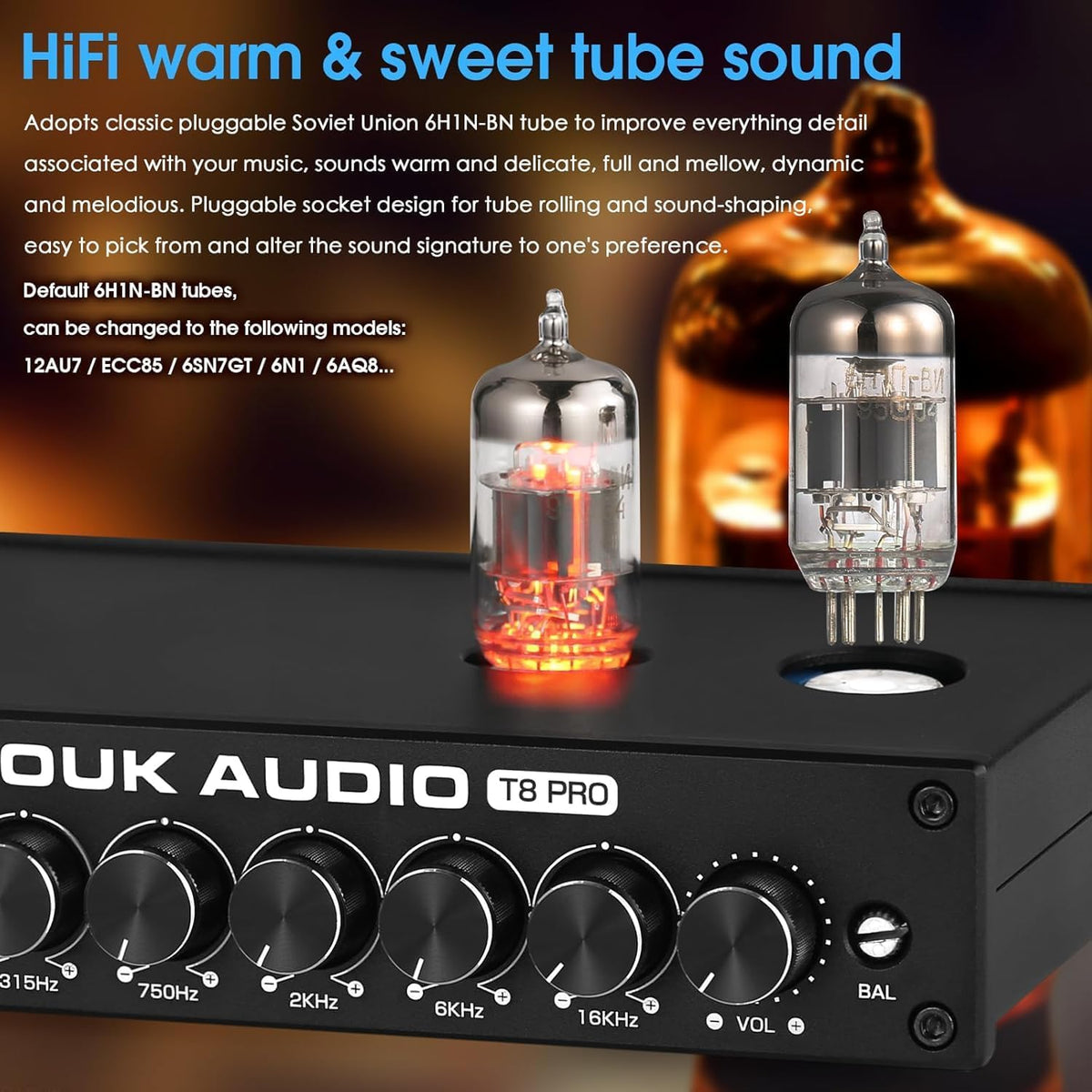 Douk Audio HiFi vacuümbuizen, equalizer, 7-band, EQ-voorversterker, XLR Preamplifier Home (T8 PRO)