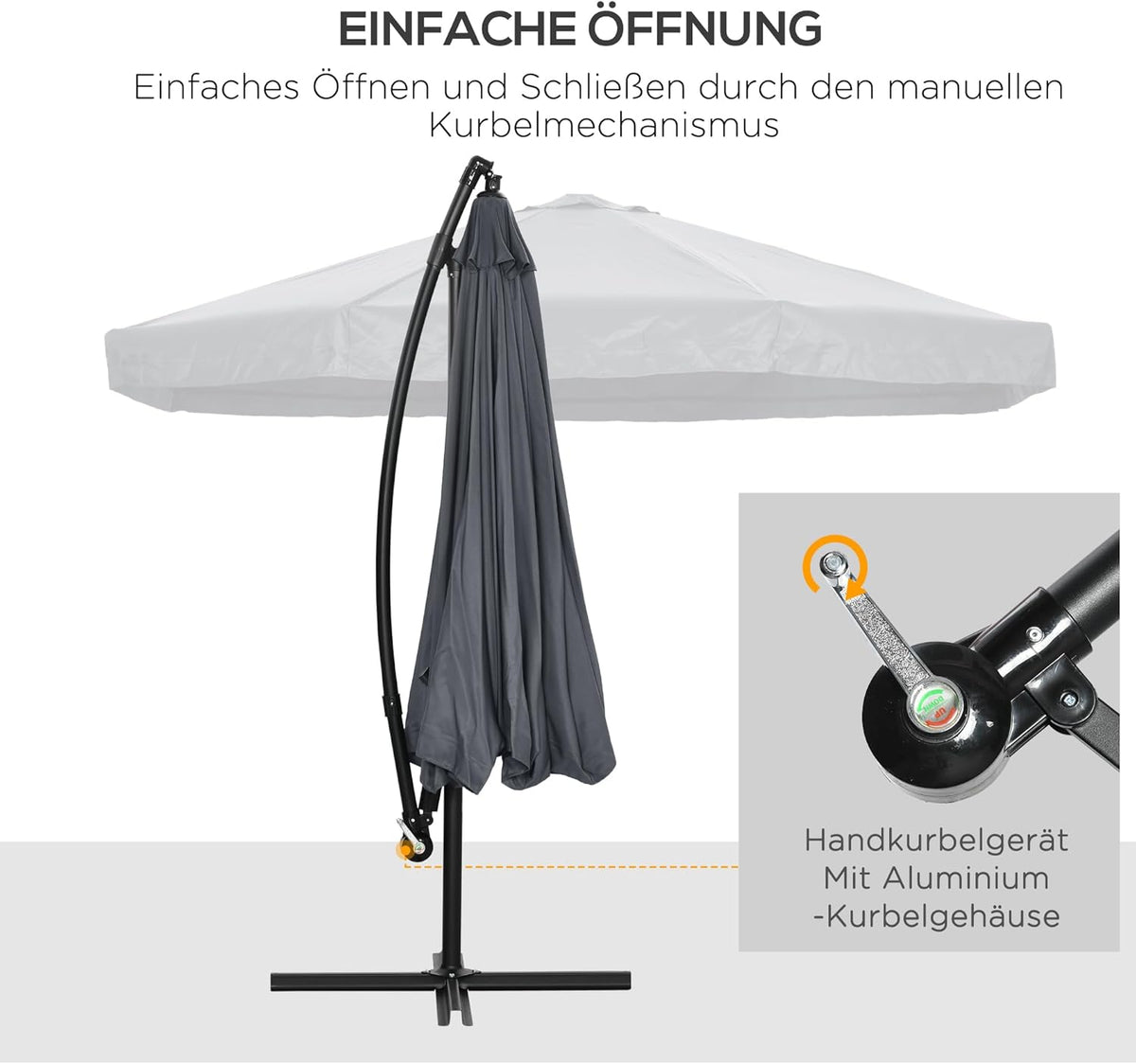 Outsunny Ampelschirm, 295 x 295 cm Sonnenschirm mit Handkurbel und Moskitonetz, 360° Drehbarer Gartenschirm für 8 Persons, Marktschirm für Balcony, Stahl, Polyester Dunkelgrau, Dunkelgrau - QUORE