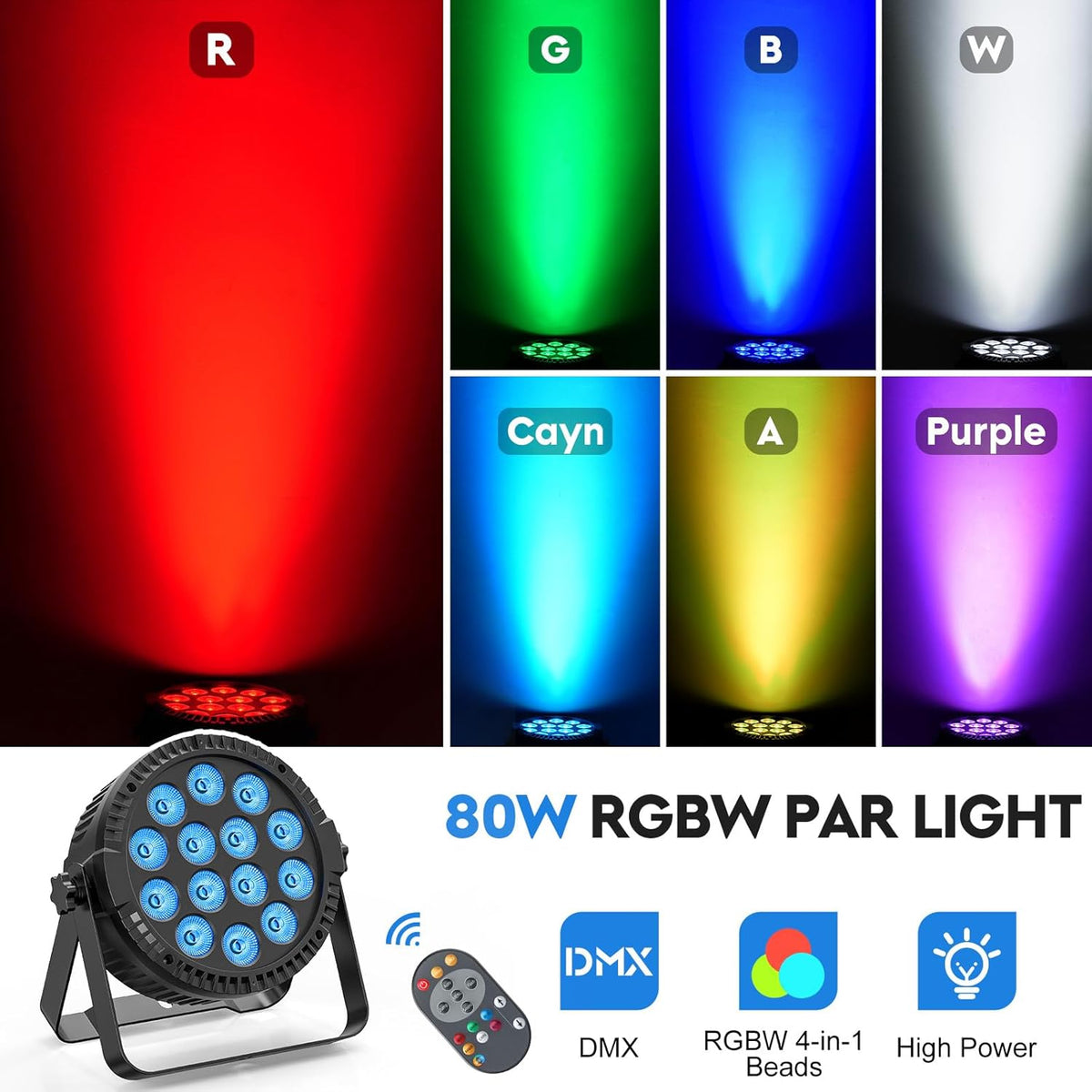 HOLDLAMP Lamps LED Stage Lights Stage Light 14 x 6W RGBW with Remote Control DMX 512 with Bracket Rainbow Effect Light for Bar DJ Disco Birthday GS Party Halloween Christmas Black - 4PCS - QUORE