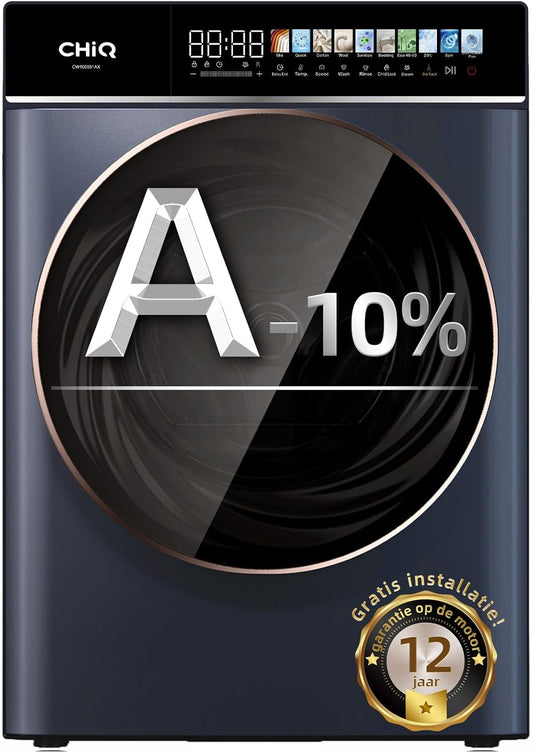 CHiQ CW106581AX - Washing Machine Including Installation -10kg,Space Pro,Energy Label A-10%,13.5 Inch Led Touch Screen,12 Programs,AI Smart,Steam Washing & Quick Wash,12 Year Warranty on Engine - QUORE
