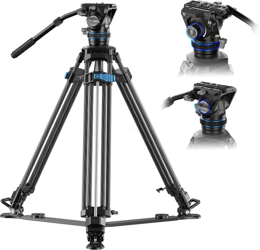 Videostatief – Camerastatief – Driepoot – Filmstatief – Statief Met Vloeistofkop – Carbonvezel 178 Cm – Traploze Demping En Dubbele Snelkoppelplaat