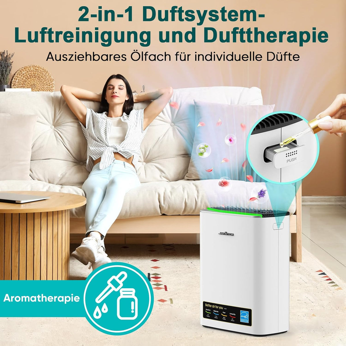 Luchtreiniger HEPA Zilver – Luchtzuiveraar – Kamerluchtreiniger – Luchtreiniger Voor Allergieën – Luchtreiniger Voor Grote Ruimtes – Actief Koolfilter – Aromatherapie
