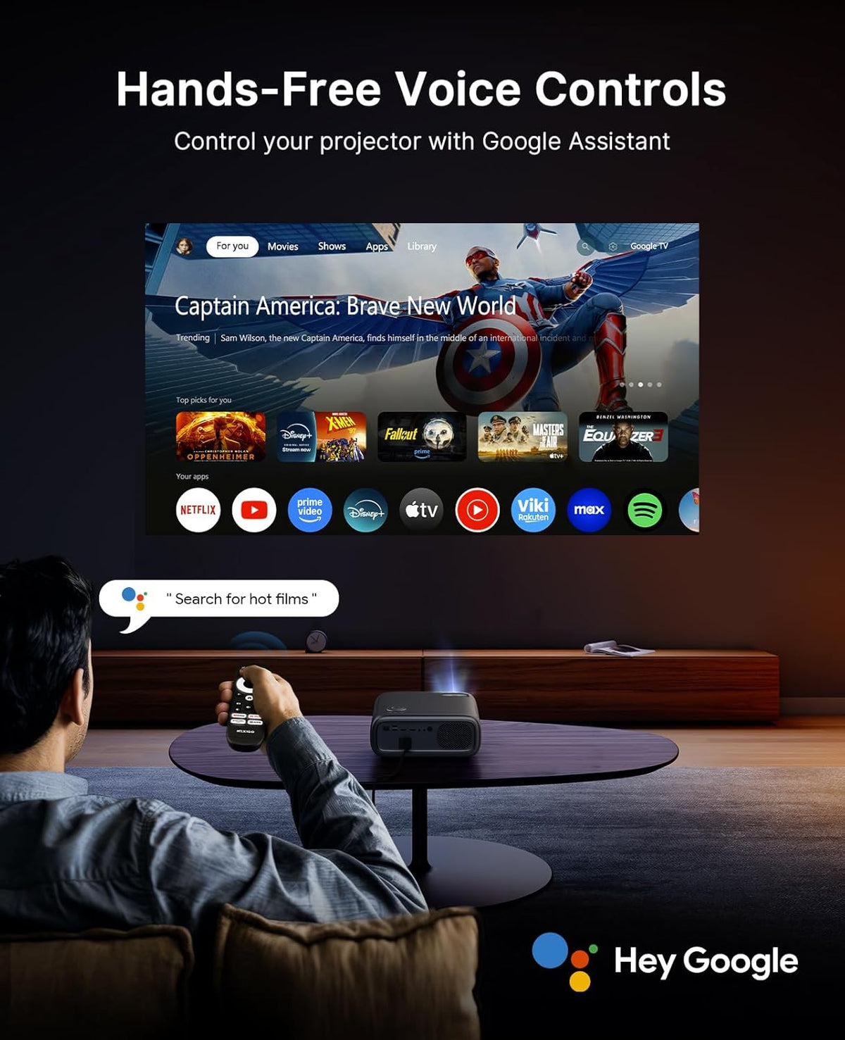NexiGo PJ40 Pro Projector with Google TV, native 1080p, 4K-ondersteuning, AI-beeldverbetering, 800 ANSI-lumen, slimme projector met automatische keystone-correctie