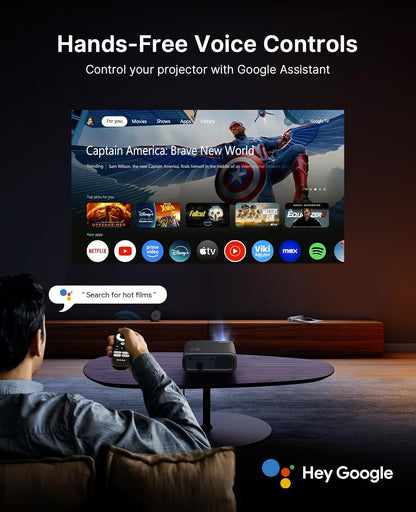 NexiGo PJ40 Pro Projector with Google TV, native 1080p, 4K-ondersteuning, AI-beeldverbetering, 800 ANSI-lumen, slimme projector met automatische keystone-correctie