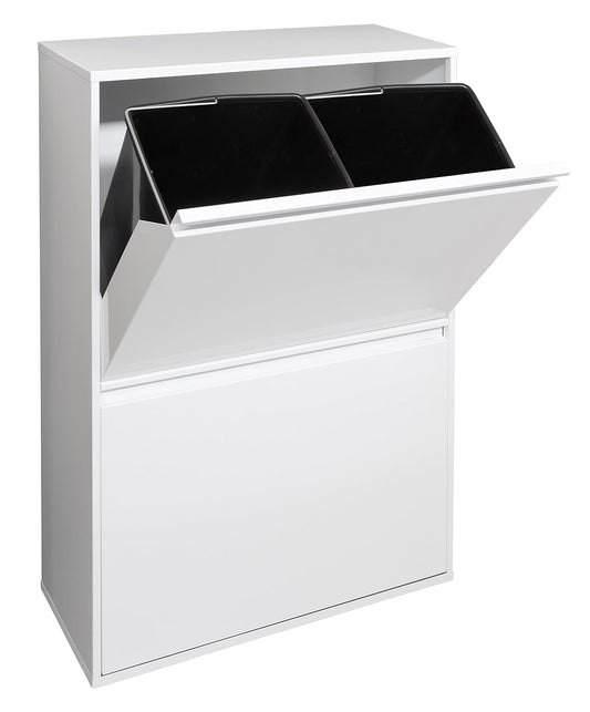 Afvalcontainer – Recyclingbak – Vuilnisemmer – Afvalscheidingsbak – Wit 4x17 L (68 L) – Stalen Behuizing – Uittrekbare Lades