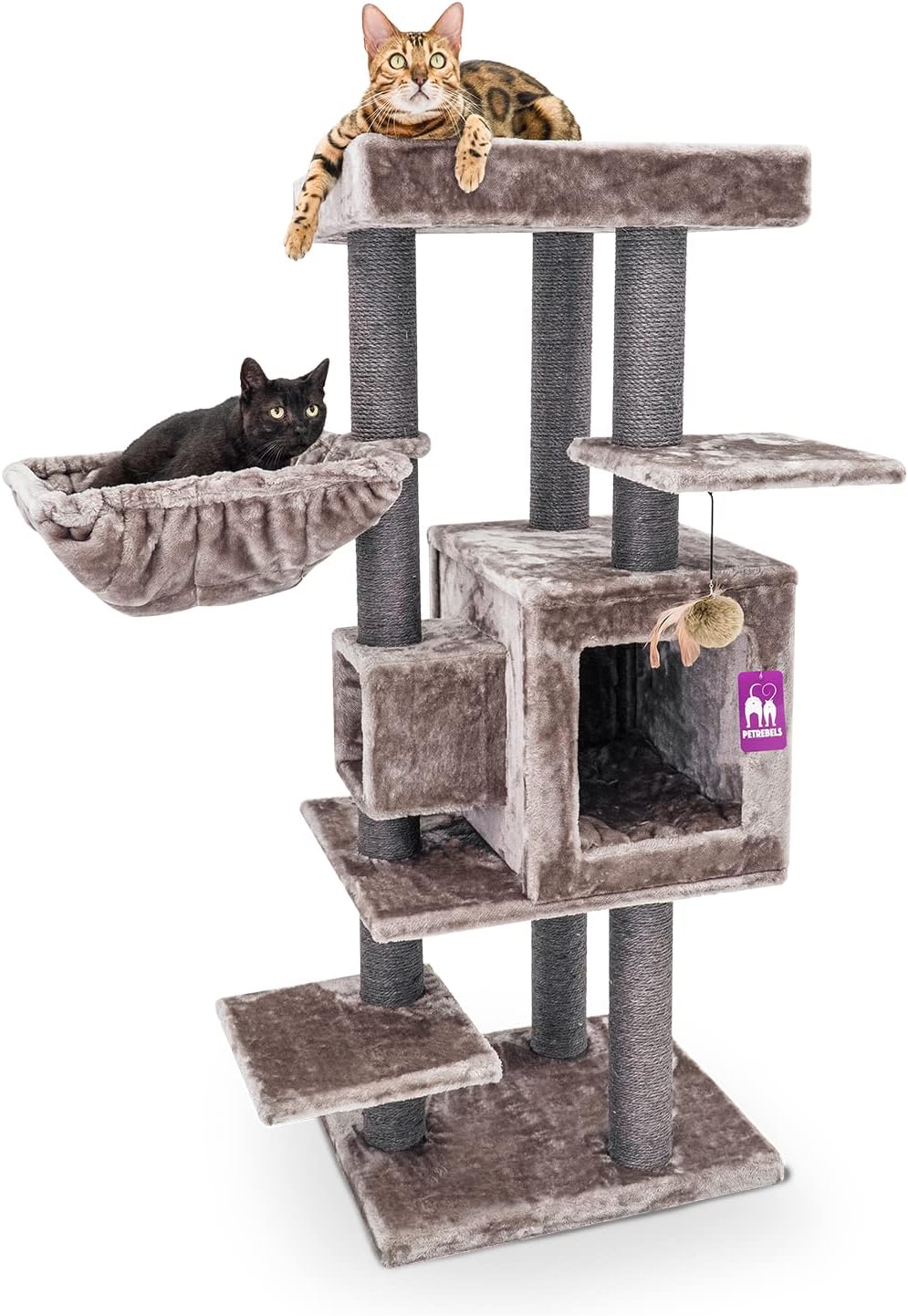 Krabpaal – Krabboom – Kattenboom – Kattenmeubel – Klimpaal – Luxe Cappuccino Design – Extra Dikke Sisalstammen Ø9 cm – Ruime Lange Loungemand
