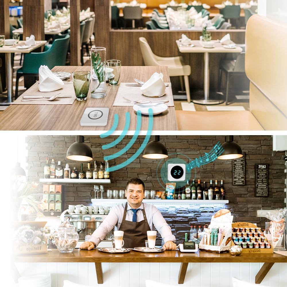 ALIBELL Draadloos oproepsysteem voor restaurant, calling systeem, 2 digitale led-display-ontvangers en 16 Beeper Pager voor restaurant, verbetering van de servicekwaliteit