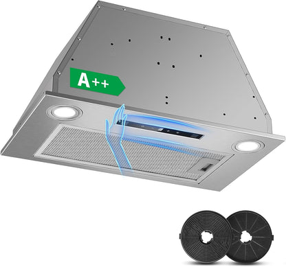 afzuigkap 52 cm, inbouwafzuigkap, 400 m³/u, 3 vermogensstanden en boosterfunctie, gebarenbediening, touchbediening, afzuiging/recirculatie met actieve koolfilter en rookpijp, afzuigkap