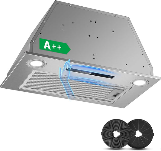 afzuigkap 52 cm, inbouwafzuigkap, 400 m³/u, 3 vermogensstanden en boosterfunctie, gebarenbediening, touchbediening, afzuiging/recirculatie met actieve koolfilter en rookpijp, afzuigkap