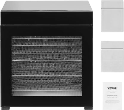VEVOR Voedseldroger voor levensmiddelen, 10 schalen van roestvrij staal, elektrische voedseldroger met 1000 W met instelbare temperatuur en 24-uurs timer, voor droog vlees, fruit, groenten