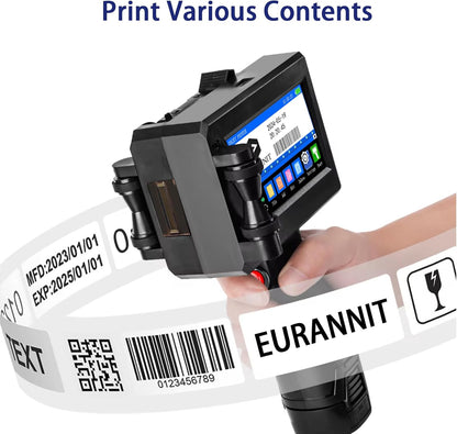Handheld Inkjet Printer 25.4mm, E15-1 Draagbare Handheld Inkjet Printer Gun met ER521 Zwarte Inktcartridge, voor Tekst QR Barcode Batch Nummer Logo Datum Label