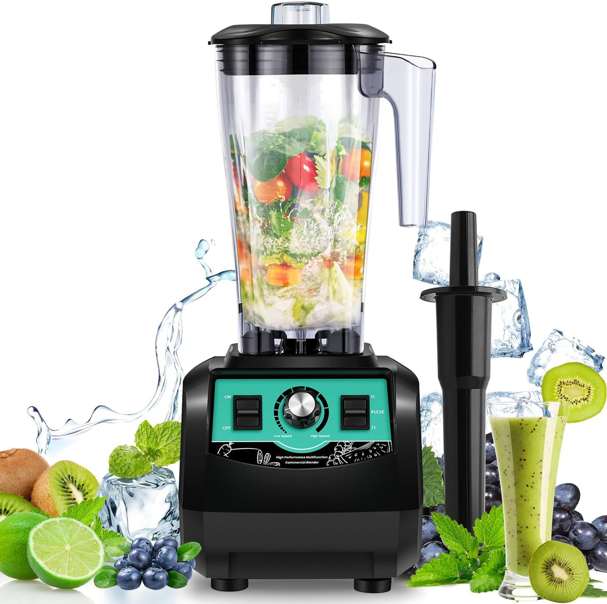Huanyu Commerciële karafmixer, 3 liter, 2200 W, krachtige mengkraan, multifunctionele citruspers voor het hakken van ijs, fruit, groenten, smoothies, commerciële mixer