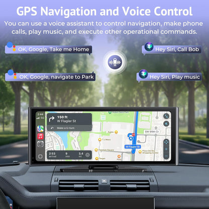 Carplay scherm voor auto 10,3 inch HD IPS draadloos compatibel met Apple Carplay & Android Auto, Touch Car Play Screen met SuperLink, 4K Dash Cam, 1080p Backup Camera, Loop Recording, Bluetooth Audio