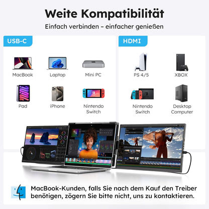 15,6" Laptop Screen Extender, FHD 1080P IPS Laptop Schermuitbreiding, Plug & Play Triple Display Extension, compatibel met 13,3 inch - 17 inch voor Windows/Mac/Android/Chrome