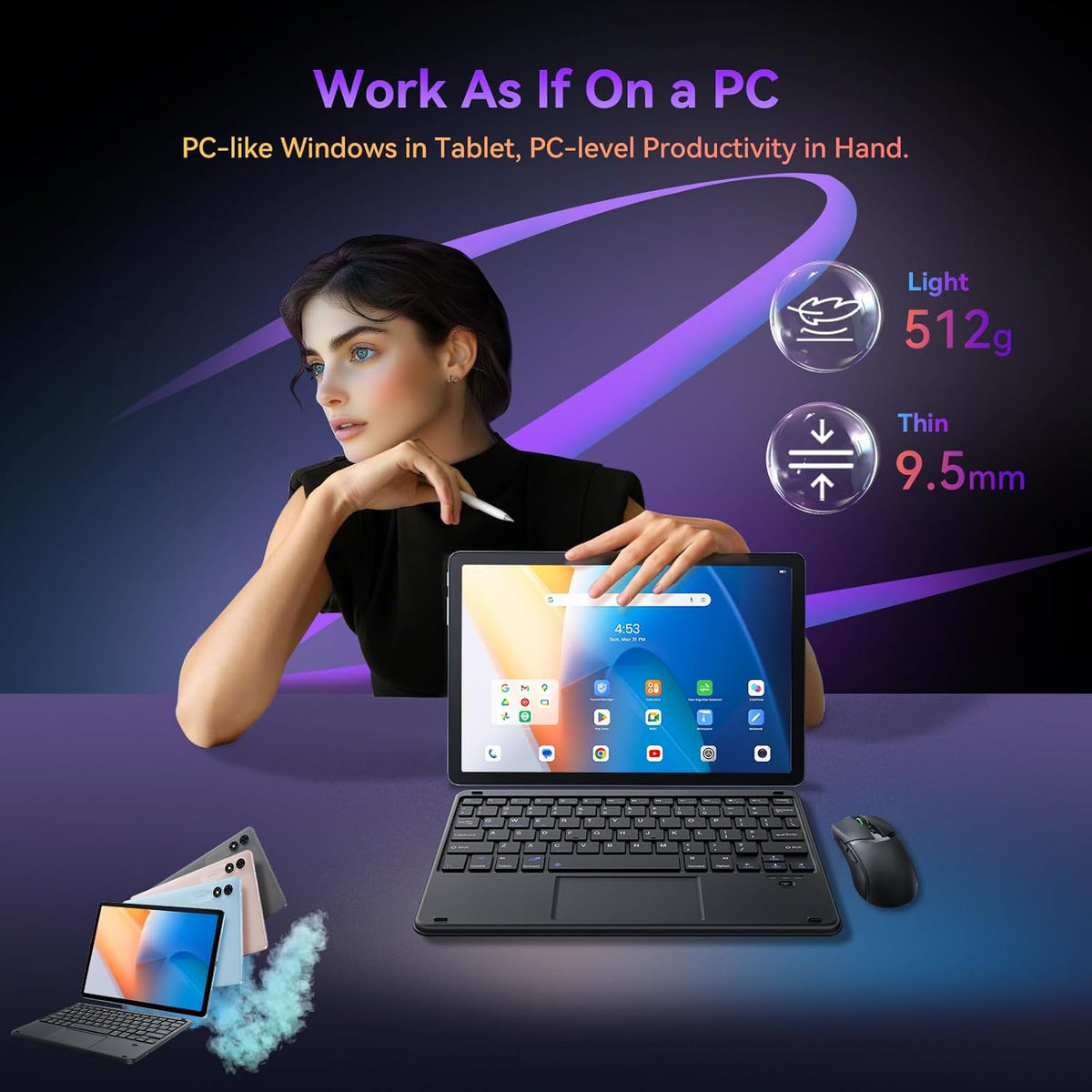 Blackview Tab9WiFi Tablet 11 inch 2K FHD+, 18 GB + 256 GB (TF 2 TB), Octa Core Gaming-tablet, Android 14, Gemini AI, touchscreen tablet met Widevine L1, 8200 mAh, GMS, Bluetooth 5.0, Face ID
