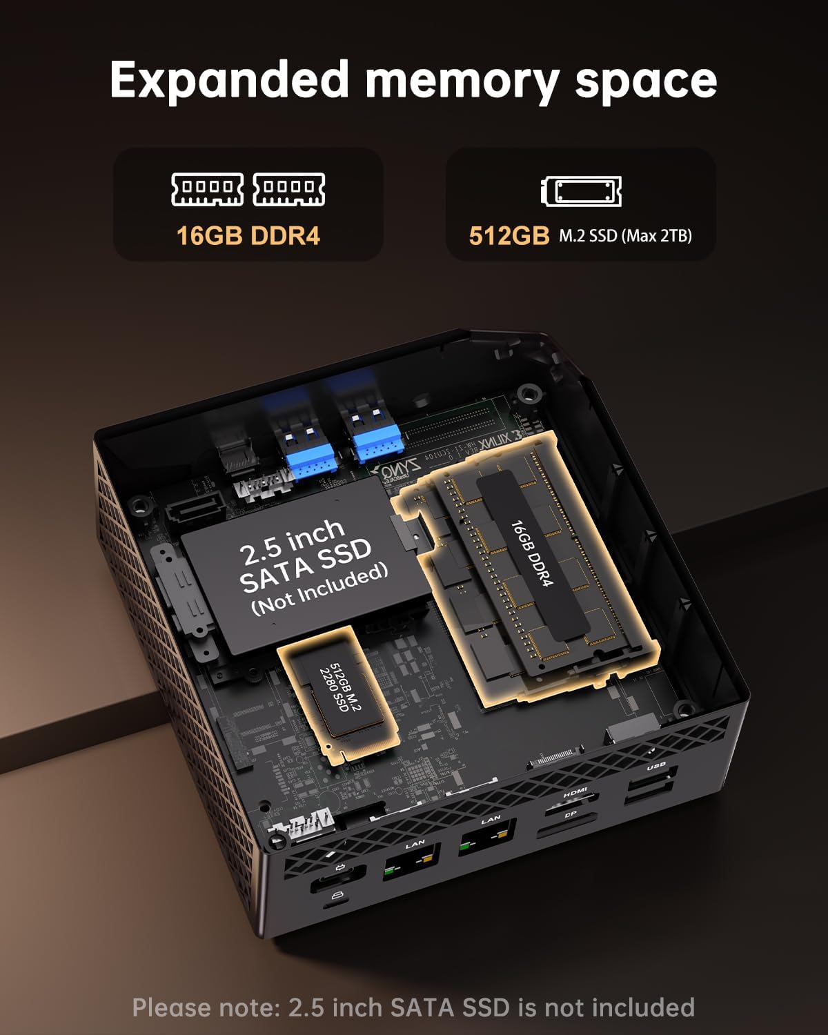 NiPoGi Mini-pc, AMD Ryzen 5 5500U mini-gaming-pc (6C/12T, tot 4,0 GHz), 16 GB DDR4 RAM 512 GB M.2 SSD-minicomputer met dubbel Gigabit Ethernet, 4K HDMI+DP+Type-C/WiFi 5/BT 4.2/voor games/kantoor/thuis