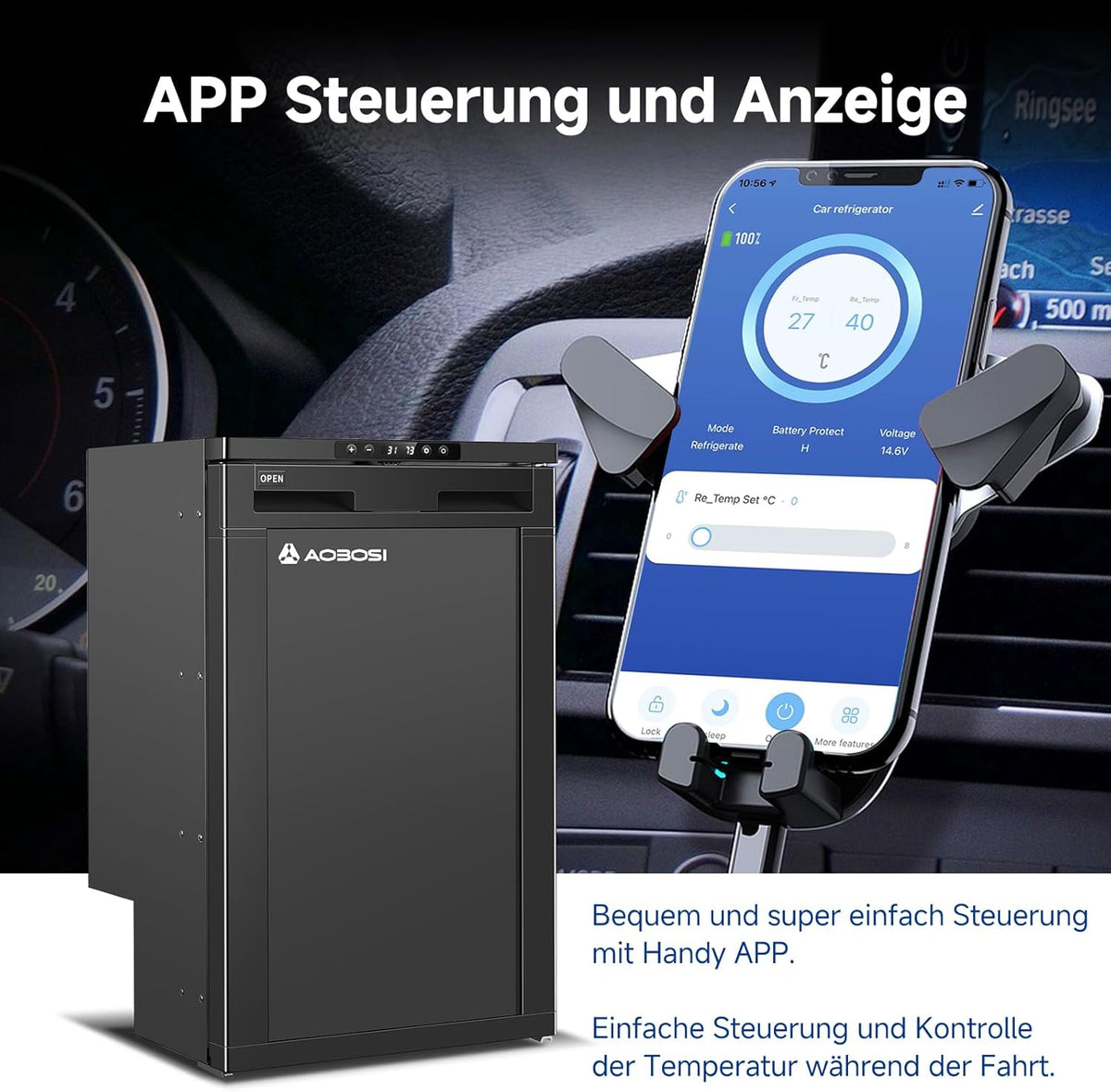 AAOBOSI 83L Compressorkoelkast, APP-Gestuurde Camperkoelkast, 12/24V DC, LED-Verlichte Voertuigkoeler, Bereikt -20 °C, Geschikt Voor Auto's, Vrachtwagens, Boten, Campers, Kamperen en Reizen