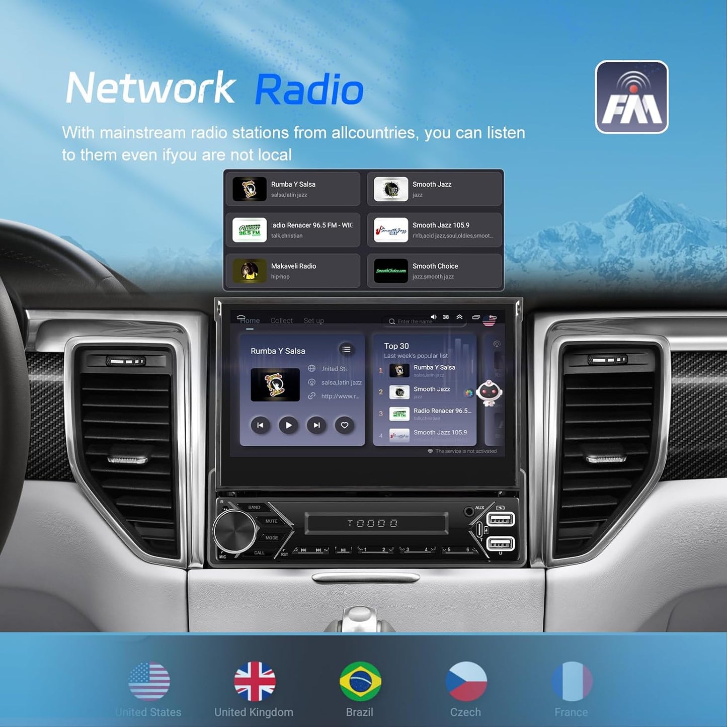 Android-autoradio 13 2G + 64G 1 Din met Wireless Carplay Android Auto, 7 inch flip-out touchscreen Bluetooth autoradio met Mirror Link WiFi GPS SWC FM RDS USB + achteruitrijcamera + MIC
