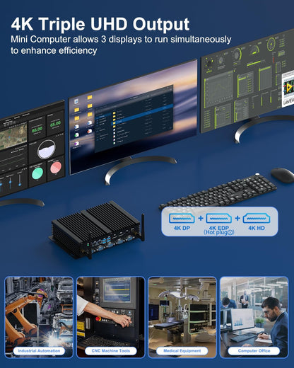 WEIDIAN Mini PC Industrial Fanless i5 8250U 8GB RAM 256GB SSD, Win11 Fanless Industrial Mini Desktop Computers 6xCOM(RS232+485), 4K 3xDisplays(HD+DP+EDP), 8USB, 2LAN, WiFi&BT Auto Power On - QUORE
