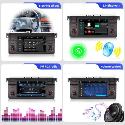 Autoradio BMW E46 – Auto Stereo – Multimedia Speler – Navigatiesysteem – Radio Ontvanger – Draadloze CarPlay & Android Auto – Linux Systeem Snelle Start – Touchscreen Bluetooth USB FM AM