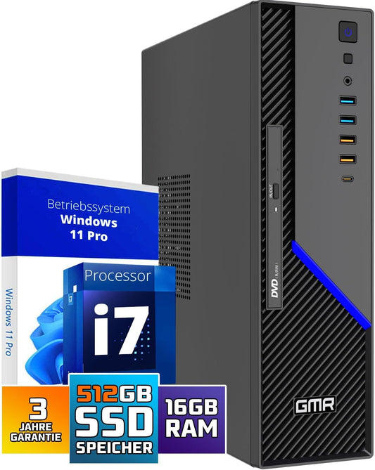 GMR Ultra SFF i7 Office PC, Business Office Computer, 16 GB RAM, 512 GB SSD M.2, DVD±RW, USB 3, Windows 11 Pro, wifi bluetooth