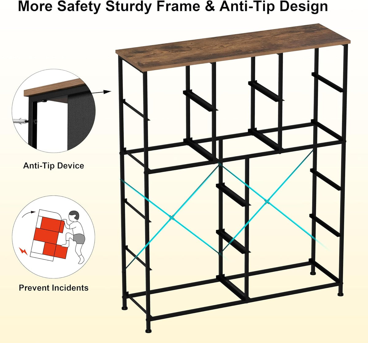 VEDECASA Commode met 12 laden, industriële ladekast, stoffen commode, metalen frame, houten oppervlak, stoffen laden voor woonkamer, kinderkamer, hal, rustiek