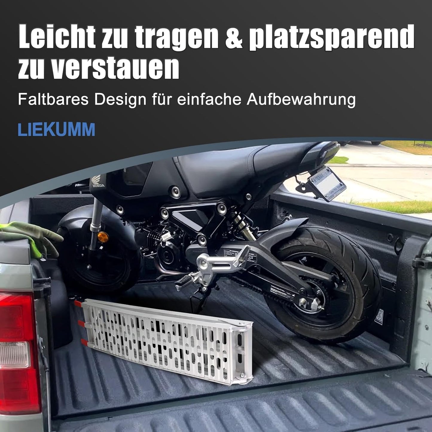 LIEKUMM Alimunium 228 cm opvouwbare oprijplaat voor SUV, motorfiets, vrachtwagen, lading, 340 kg draagkracht