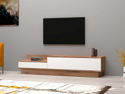 Hanah Home Scandinavian TV standaard, Atlantic Pine & White, 160 x 35 x 35 cm | 100% Melamine Coated Particle Board, 18 mm dik | Stijlvol Design met extra opslag