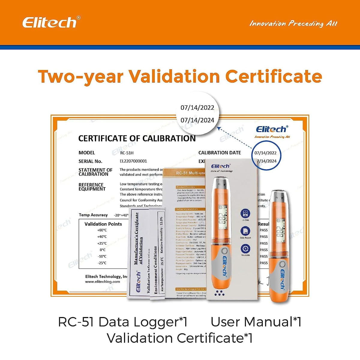 Elitech RC-51 PDF temperatuur USB datalogger recorder testpunten stiftstijl 32000 opnamepunten (10 stuks)