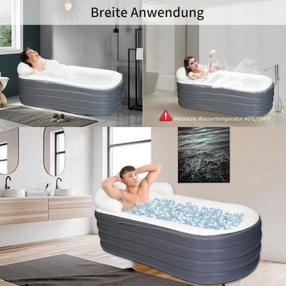 Opblaasbaar inweekbad voor volwassenen, groot draagbaar ijsbad, spa, inweekbad met ritssluiting, ontworpen met hoofdsteun, bekerhouder (luchtpomp, 168 x 76 x 68 cm)
