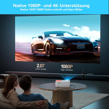 WiFi Bluetooth beamer, 4K, Android OS-projector, Native 1080P met autofocus, 800 ANSI lumen, mini-projector voor thuisbioscoop, outdoor, tuin, woonkamer, 9000+ apps, HDMI USB (wit)
