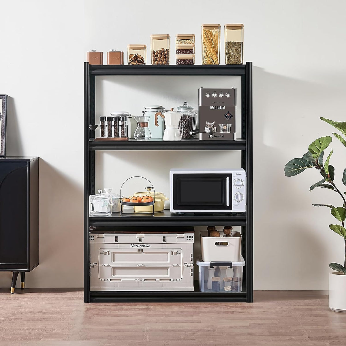 Opbergrek Zwart – Opslagrek – Stellingkast – Garagerek – Magazijnrek – 4 Lagen Verstelbaar – Draagvermogen Tot 2400 Lbs