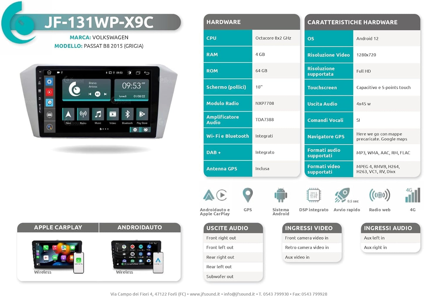 Autoradio Volkswagen Passat B8 – Inbouwradio – Multimedia Systeem – Navigatie Systeem – Touchscreen Radio – 10 Inch Scherm – Android OS – Bluetooth & WiFi Connectivity