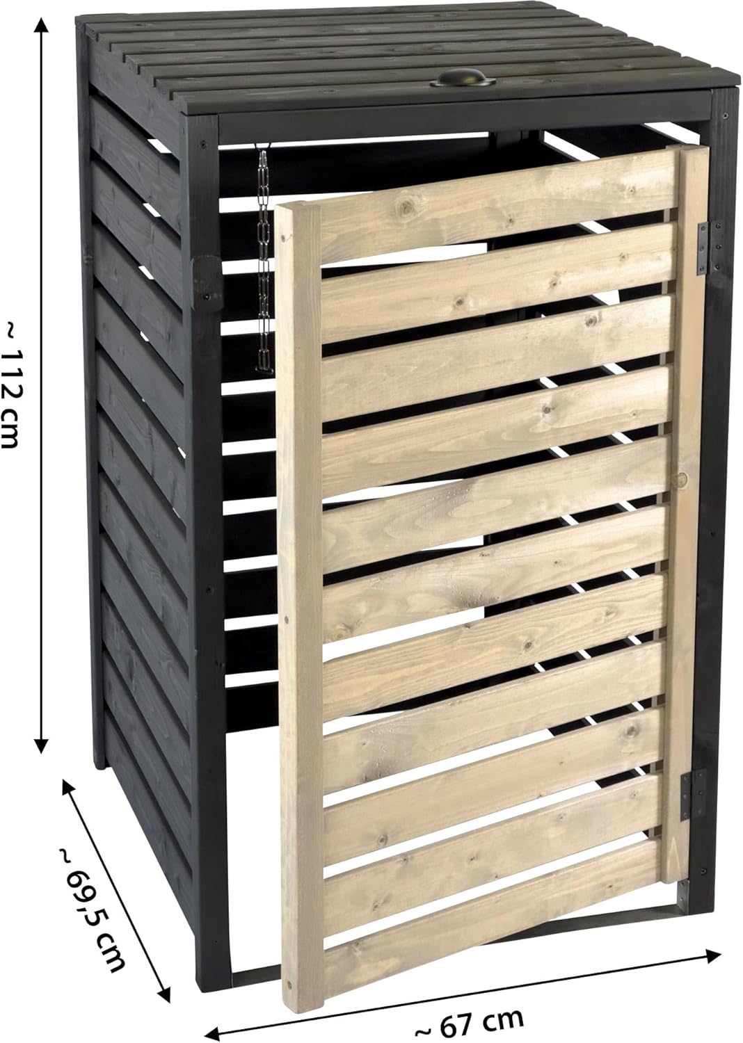 dobar® Green Label Vuilniscontainerombouw, 1 stuk, 120 l, in antraciet-zwart, van hout, als bouwpakket, afvalcontainerbox met deksel en draaideur, tweekleurig, 67 x 64 x 94 cm