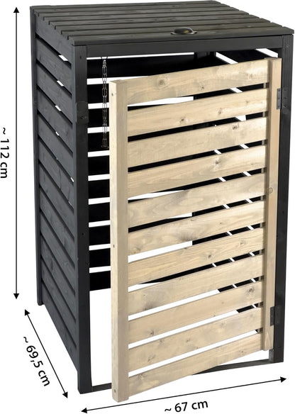 dobar® Green Label Vuilniscontainerombouw, 1 stuk, 120 l, in antraciet-zwart, van hout, als bouwpakket, afvalcontainerbox met deksel en draaideur, tweekleurig, 67 x 64 x 94 cm
