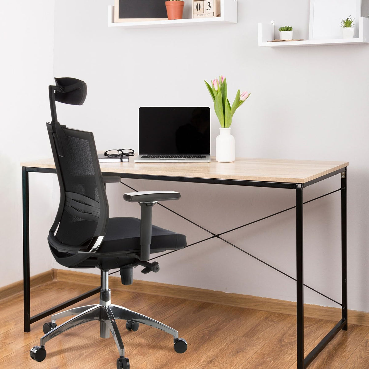 hjh OFFICE Porto Max 657240 Professionele bureaustoel, stof/net, zwart, ergonomisch, hoofd- en lendensteun verstelbaar