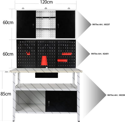 XPOtool gereedschapskast met hangkast en gereedschapswand met 3 gatenwanden incl. accessoires