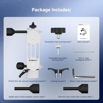 Svbony SV225 Mini Alt-Azimuth Mounting, 5kg Maximum Load Capacity Aluminum Altazimuth Mounting, Telescope Accessories with Adjustable Angle CNC Hollow Structure, for Astronomical Visual Observation - QUORE