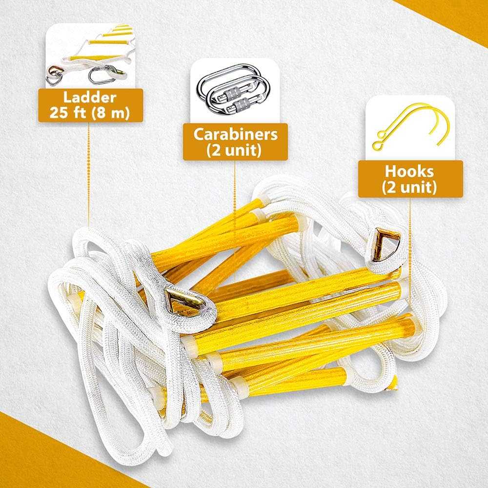 Brandtrapladder 8 m voor derde verdieping ramen - Vuurbestendige veiligheidstouwladder met haken - Draagvermogen tot 900 kg