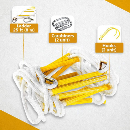Brandtrapladder 8 m voor derde verdieping ramen - Vuurbestendige veiligheidstouwladder met haken - Draagvermogen tot 900 kg
